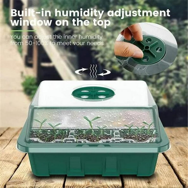 Sdjma Seed Starter Tray 5 Packs Seedling Starter Trays with Grow Light, Seed Starting Trays Kit with Humidity Dome (60 Cells) Indoor Gardening Plant