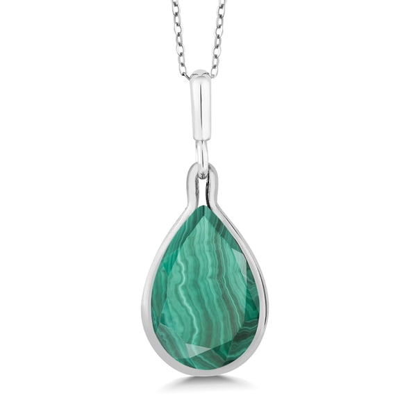 Gem Stone King 925 Sterling Silver Green Malachite Pendant Necklace for Women (10.00 Cttw, Pear Shape 16X12MM, with 18 inch Chain)