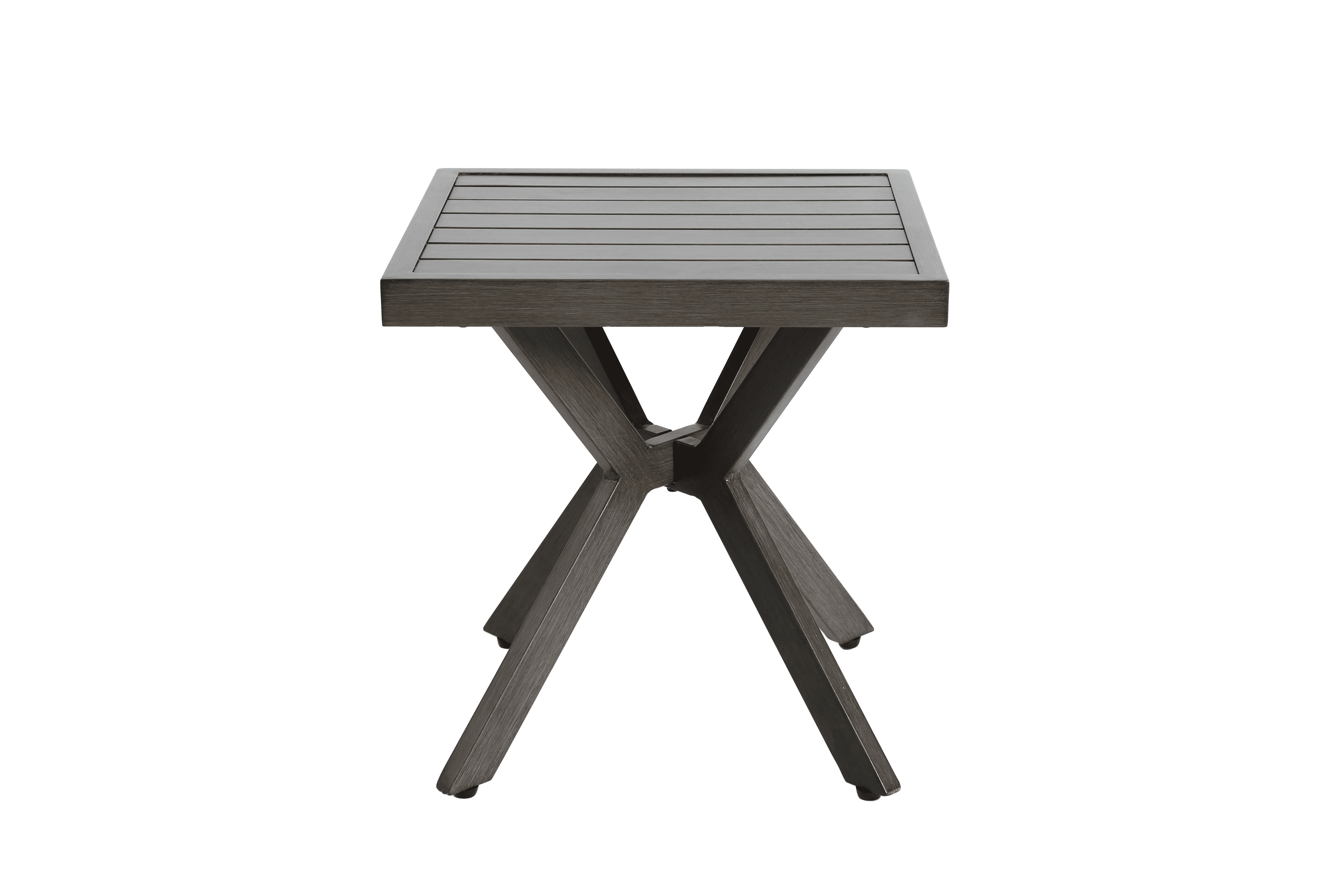 Aluminum Cast Outdoor Table with Cross Weave Design, Weather-Resistant Patio End Table for Backyard and Garden, Grey