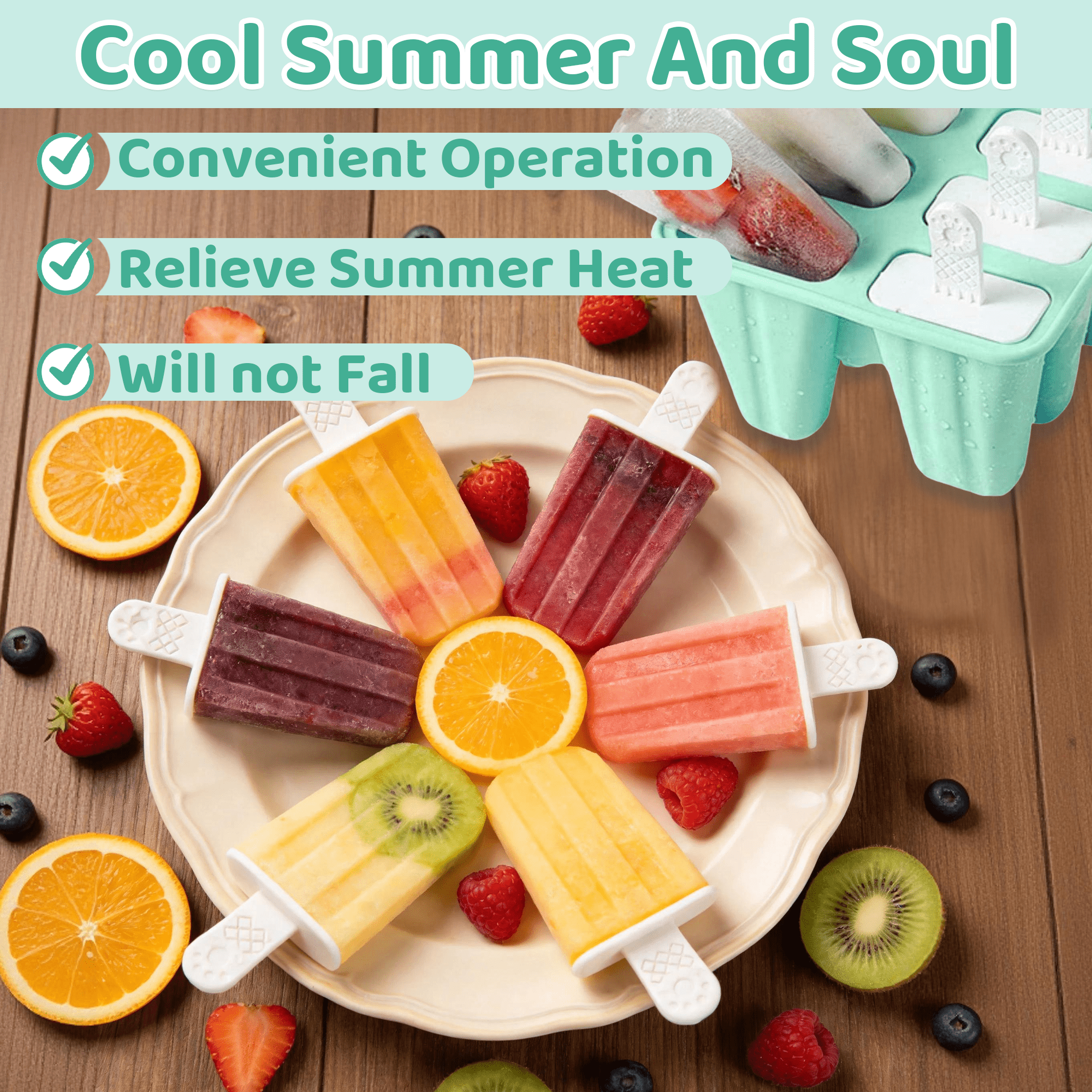 10-Cavity Silicone Popsicle Molds with Sticks, BPA-Free Reusable Ice Pop Molds, Easy Release & Dishwasher Safe Popsicle Maker for Kids Adults, Summer DIY Frozen Treat Mold