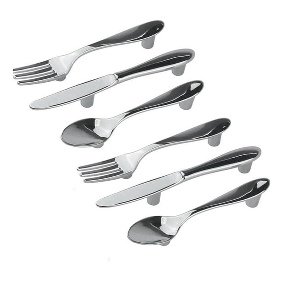 6 PCS Knife Spoon Fork Kitchen Cabinet Closet Drawer Pull Handles Knobs 3-Inch Center to Center (Silver)