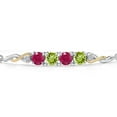 thumbnail image 3 of Gem Stone King 925 Silver and 10K Yellow Gold Red Ruby and Green Peridot and White Lab Grown Diamond Bracelet for Women | 2.22 Cttw | Gemstone July Birthstone | Round 5MM | Fully Adjustable 9 inch, 3 of 5
