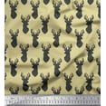 thumbnail image 1 of Soimoi Beige Rayon Fabric Stencil Elk Mount Face Print Fabric by the Yard 42 Inch Wide, 1 of 3
