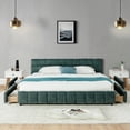 thumbnail image 3 of California King Upholstered Bed Frame with Drawers, Chenille Fabric Platform Bed with Headboard, Storage Drawers on Rollers, No Box Spring Needed, Green, 3 of 18