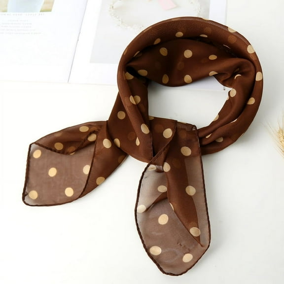 ERDOUY Elegant Personalized Scarf, Chiffon Square Scarf Simulated Silk Scarf, Decorative Large Dot Scarf (Brown)