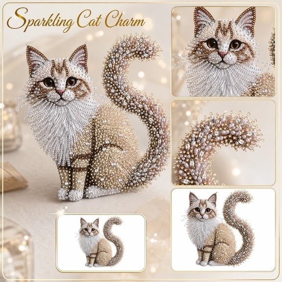 Pearl Craft, 3d Pearl Diamond Painting Kit, Sparkling Animal Flower Fantasy Bead Art, Cat Butterfly Octopus Sunflower Dragon Handmade Craft Desktop Wall Decor, Creative Gift for Adults Beginners, D