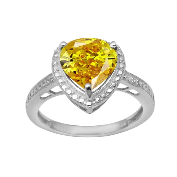 6mm Heart Shape Yellow CZ 925 Sterling Silver Solitaire Women Valentines Day Gifts Ring