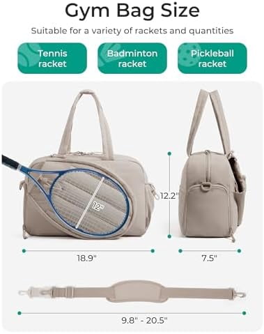 Tennis Gym Bag for Women, Tennis Bag Holds 2 Rackets with Shoe Compartment & Wet Pocket, Sports Duffle Bags fits up to 15.6" Laptop, Women Overnight Weekend Bag
