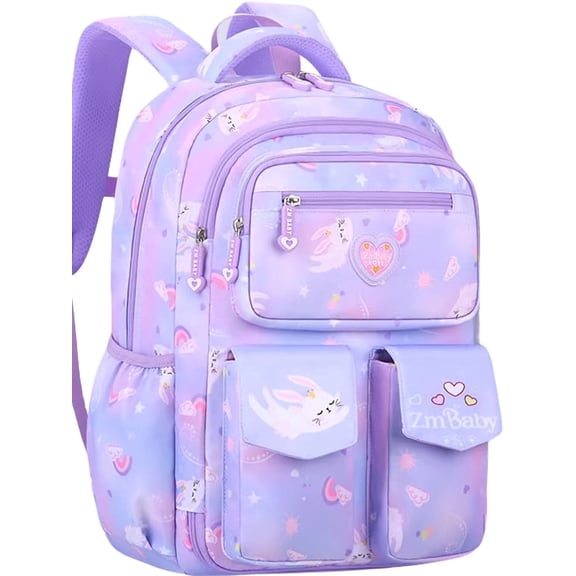 Ficcug Girls School Backpack,Waterproof Lightweight School Bag,Fashion Kids Bookbag for Elementary Students,Purple