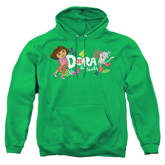 Popfunk Dora The Explorer With Boots And Butterflies Adult Pull-Over Hoodie, Kelly Green, Small
