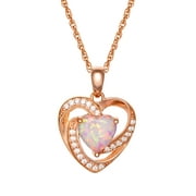 Brilliance Fine Jewelry Sterling Silver 14kt Gold Plated Cubic Zirconia and Created Opal Heart Pendant, 18" Chain