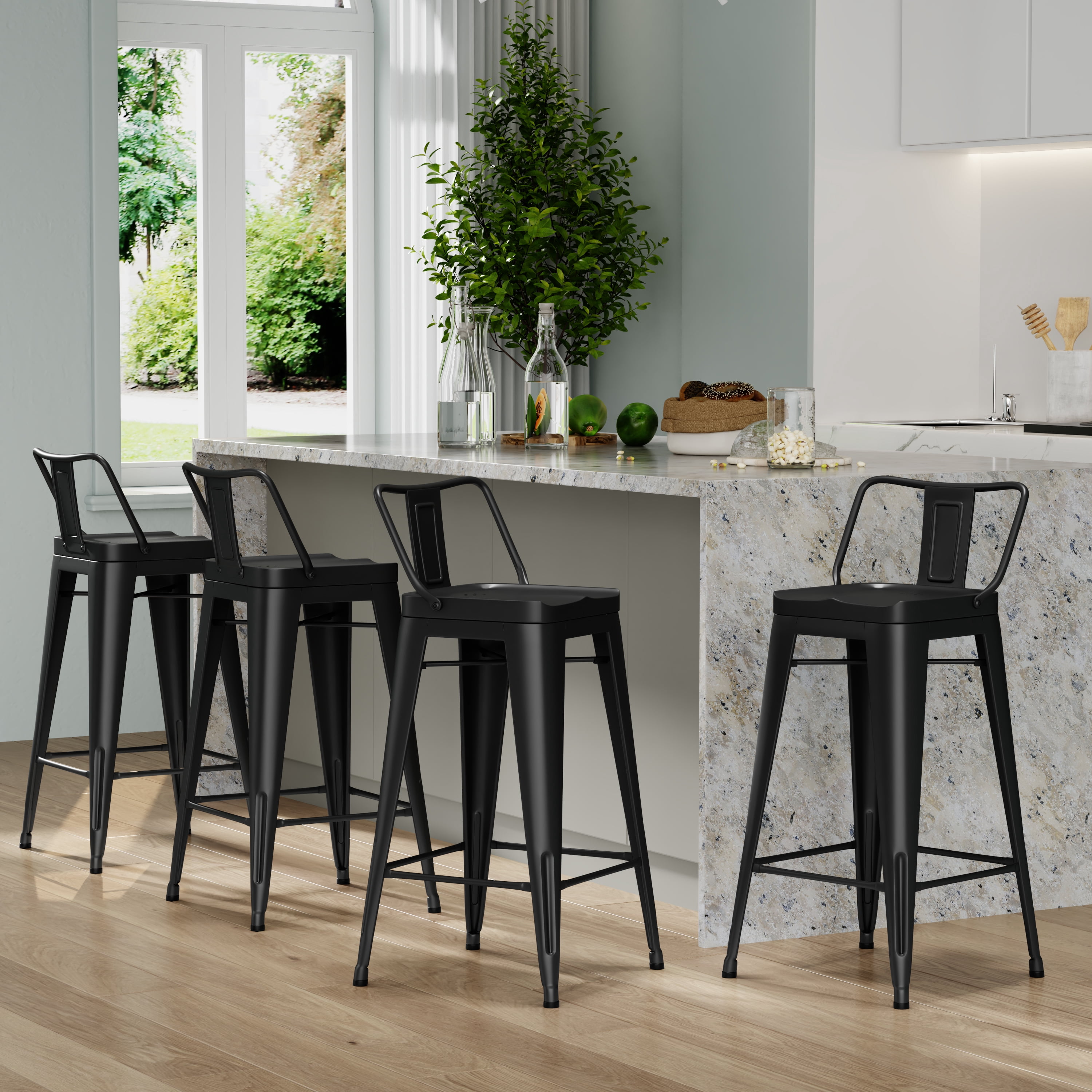 Apeaka Metal Bar Stools Set of 4 Counter Height Stools 30 Inchs Counter Stools with Backs