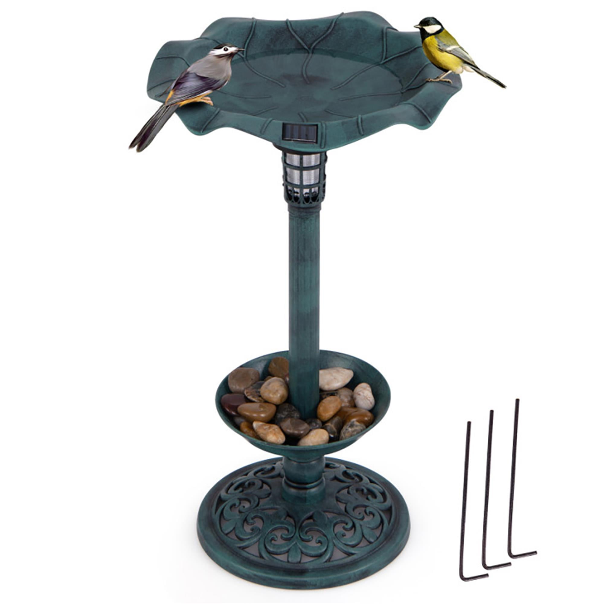 Kadyn 30" Outdoor Garden Bird Bath with Solar Light, Weather Resistant Pedestal, Backyard Bird Feeder and Flower Planter, Green