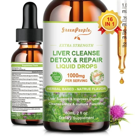 GreenPeople 16 in 1 Liver Support Liquid Drops, 1000 mg Milk Thistle Seed Extract for Liver cleanse, 2fl oz