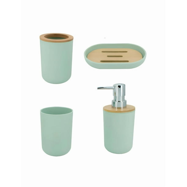 Accesorios Xtellar De Baño Set De 4 Piezas Juego De Baño Con Dispensador Jabonera Vaso Porta Cepillos De Dientes Color Verde