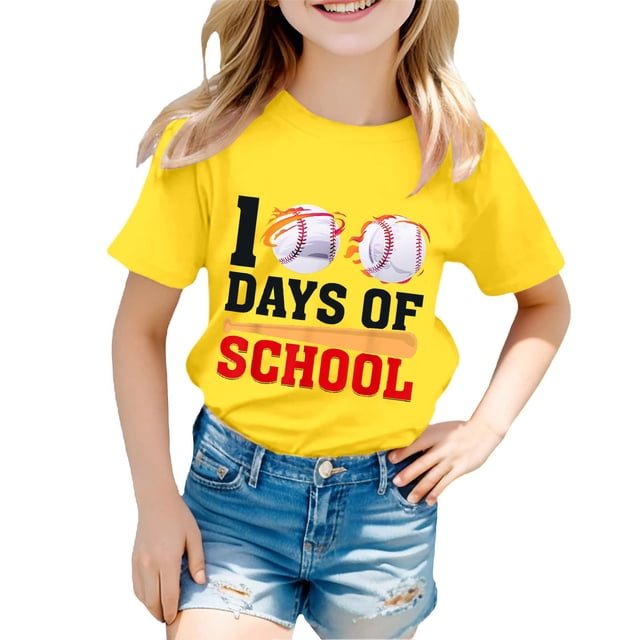 FhsagQ Mode Décontractée Imprimée pour Garçon et Fille, Col Rond, Manches Courtes, T-Shirt Ample, Printemps, Jaune, 11-12 Ans