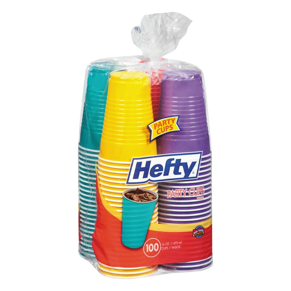 Hefty Easy Grip Disposable Plastic Party Cups, 16 oz, Assorted, 100
