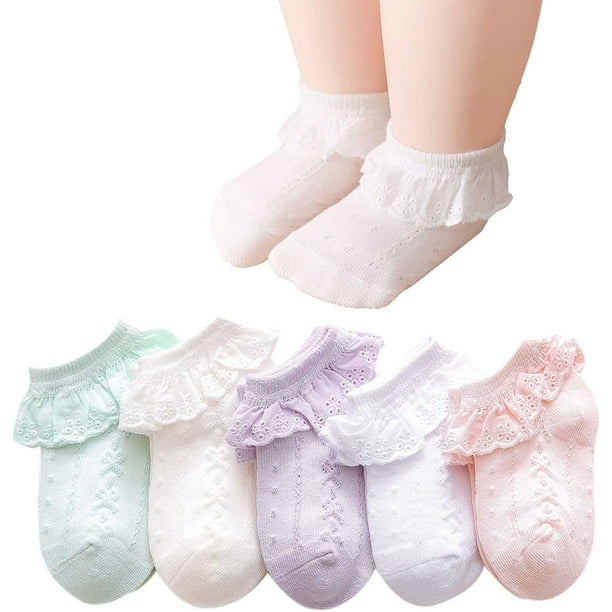 CPDD Baby Lace Socks Baby Girl Double/Eyelet Lace Ruffle Frilly Socks for  Newborn Infant and toddlers Gift Set White/Cream/Pink/Light Green/Purple_5  Pk 0-3 Months 