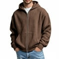 thumbnail image 2 of Timoontee Mens Zip Up Sweatshirts Long Sleeve Waffle Textured Hoodies Lightweight Spring Fall Hooded Sweatshirt Solid Casual Hoodie Brown M, 2 of 8