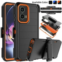 For Motorola Moto G Stylus 5G 2024 Phone Case, with [Built-in Screen Protector] Holster Belt Clip for Moto G Stylus 5G 2024, Ebizware Heavy Duty Shockproof Rugged Kickstand Cover - Black/Orange