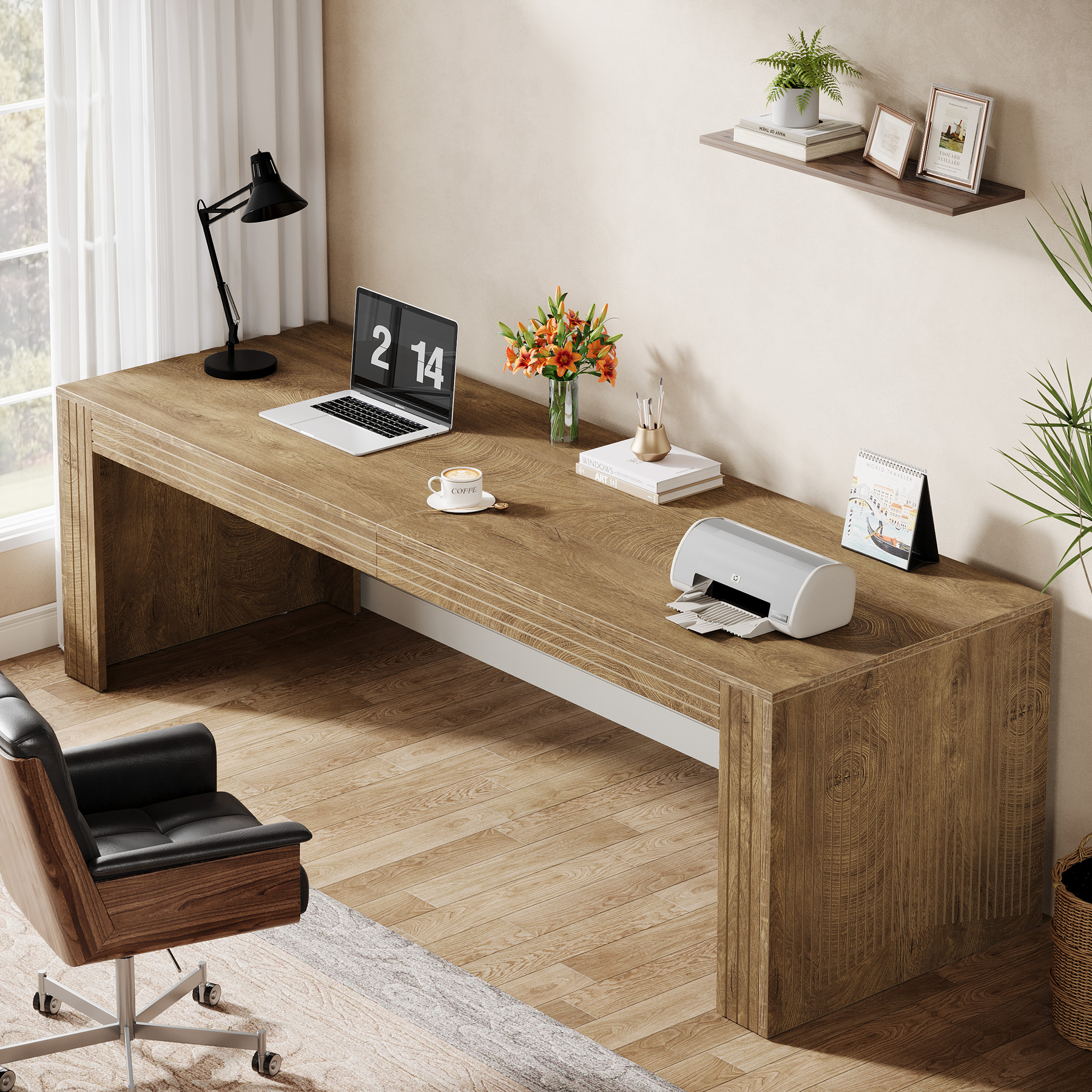 Tribesigns 79-inch Extra Long Desk, Two Person Desk for Home Office, Wooden Long Computer Double Desk, Writing Study Table for Office, Light Brown