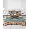 thumbnail image 3 of Quilts Twin Size, Teal Brown Texas Star Soft Comforter Bedding Set for Bed, Retro Country Star Farmhouse Wooden Lightweight Quilted Bedspread with Pillow Cover(2 Pieces) for All Season, 68x86 Inch, 3 of 6