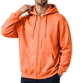 thumbnail image 2 of Men Full Zip Up Hoodie Sweatshirt Long Sleeve Drawstring Hood With Kangaroo Pocket Soft Fleece Casual Workout Streetwear Hooded Jacket Tops Saffron S, 2 of 7
