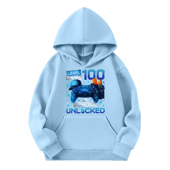 Kids Boys Girls 100 Days of School Sweatshirt - Letter Print Long Sleeve Preppy Back to School Hoodie