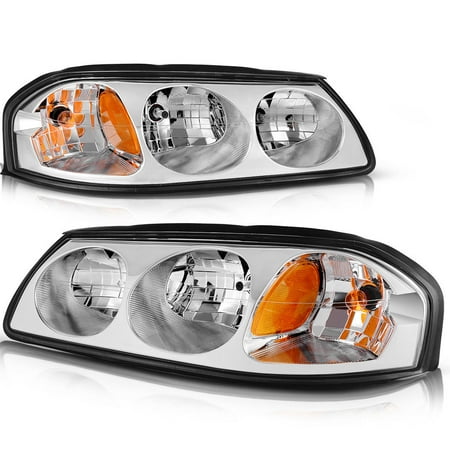 For 2000-2005 Chevy Impala Chrome Clear Amber Headlights Headlamps Assembly Pair Set 2001 2002 2003