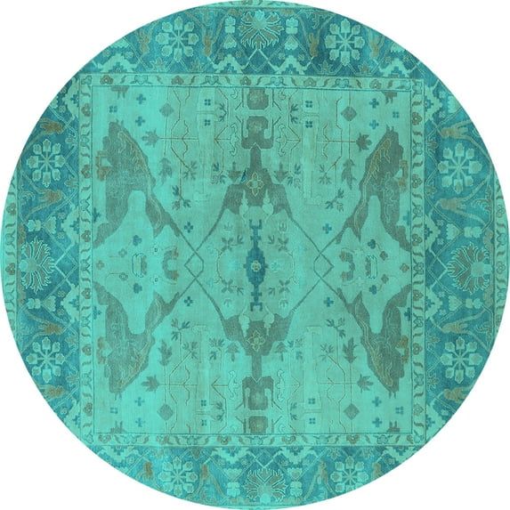 Ahgly Company Indoor Round Oriental Turquoise Blue Industrial Area Rugs, 7' Round