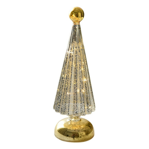 Sylvtty Glass Christmas Tree Small Tabletop Lighted Xmas Tree Figurine Battery Operated Mini Tree Lamp for Home Table Fireplace Mantel Decor