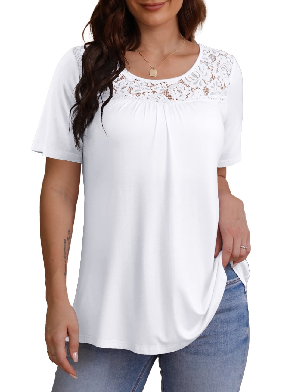 CPOKRTWSO Plus Size Womens Clothes Summer Short Sleeve T Shirts for Women Tops Lace Flowy Tunic