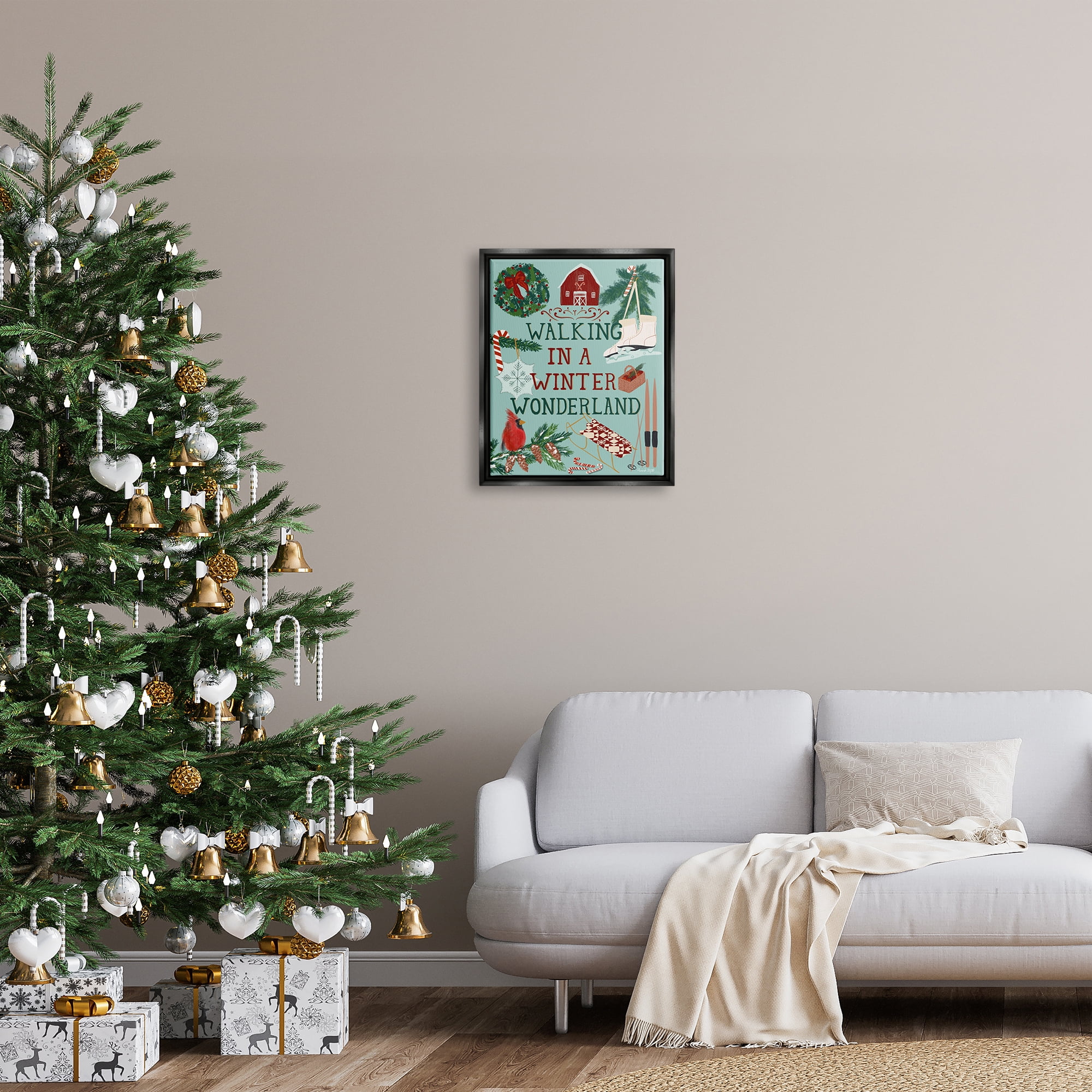 Stupell Industries Winter Wonderland Phrase Holiday Painting Black Floater Framed Art Print Wall Art, 17 x 21