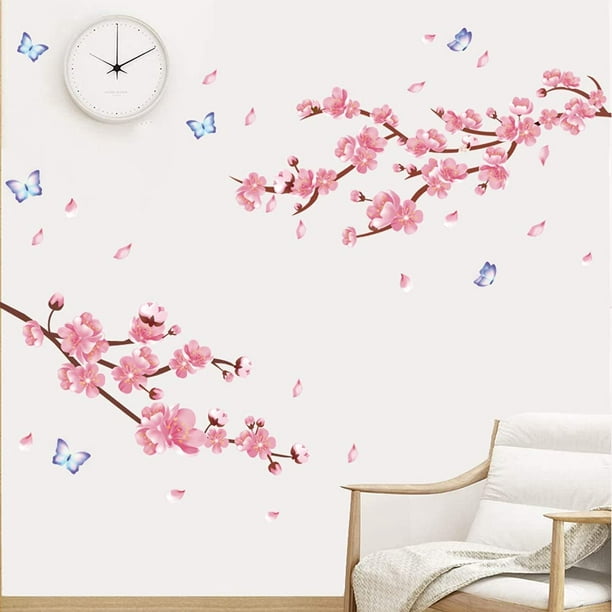 Sticker Mural Cerisier IFENG Fleur Sticker Japonais Sakura Wall Decal Rose  Fleur Branche et Papillon Décoration Murale Bricolage Vinyle Murale Art  pour Chambre à Coucher Salon Bureau Canapé TV Toile de Fond