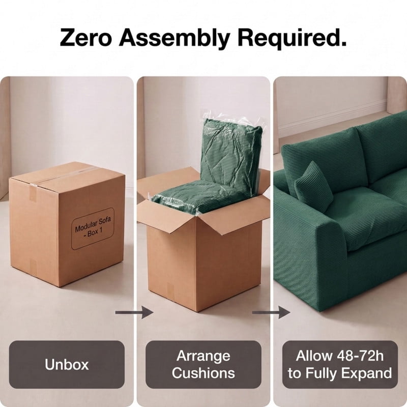 Gewnee Loveseat Sofa, Modular Cloud Couch, Corduroy 2 Seater Sofa with Removable Covers, No Assembly Required,Green