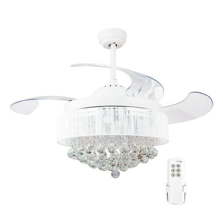 

Retractable Crystal Ceiling Fans with Lights and Remote Control Chandelier LED Ceiling Fan 4000K Cool Lights White