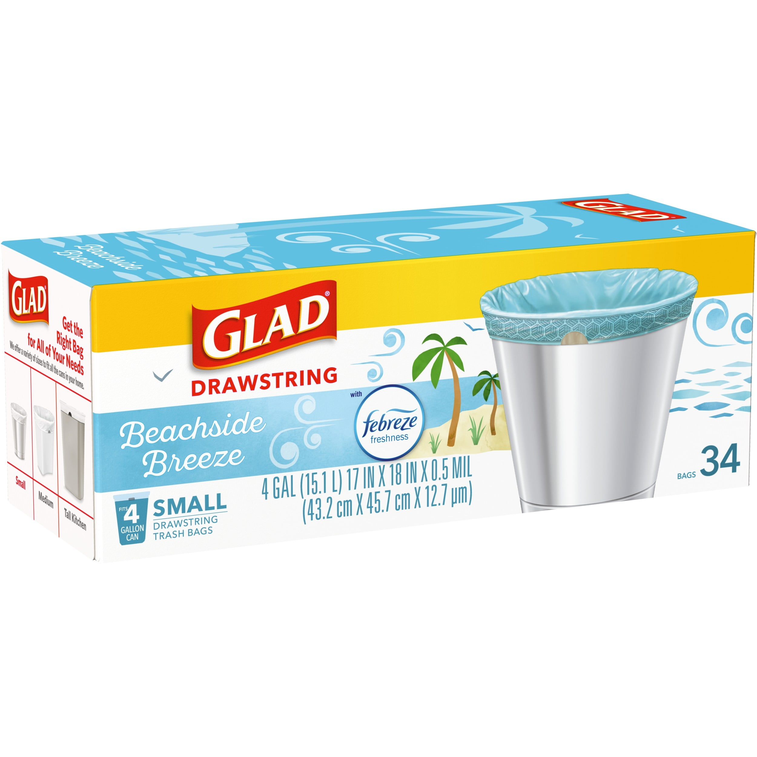 Glad Trash Bags, Drawstring, Beachside Breeze, Small, 4 Gallon 34