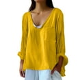 thumbnail image 3 of Holzkary Linen Tops for Women Loose Fit Basic Solid Tunic Tops Flowy Hem Boho Clothing Trendy 2025 Women's Solid Color Loose Plus Size Long Cotton Texture Dress Shirt Yellow 3Xl, 3 of 7