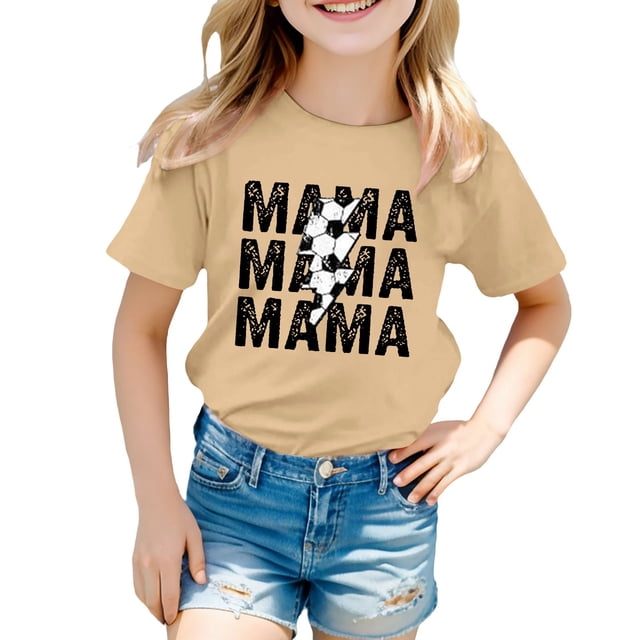 T-Shirts d'Été pour Filles, Imprimé Lettres, Manches Courtes, Basiques, Col Rond, Sport, Taille 6-7T