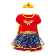 DC Comics Wonder Woman Toddler Girls Fancy Dress Costume with Gold Tiara & Cape Red, 3 Years