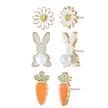 Way to Celebrate Easter Bunny and Carrot Earring Set, 3 Pairs