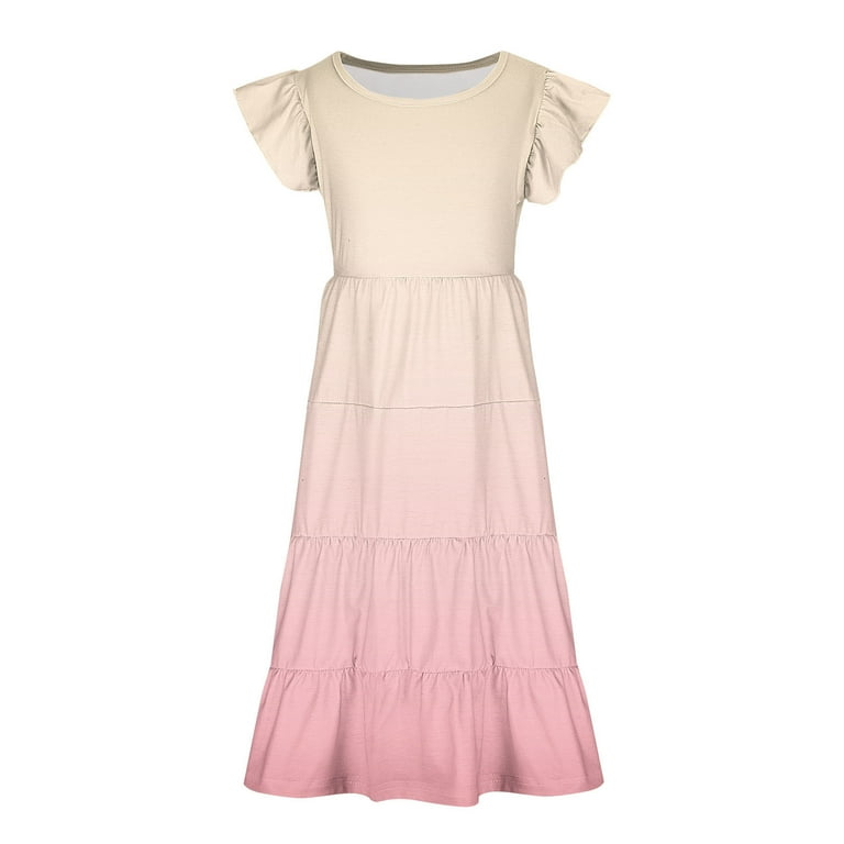 Jinhomg Summer Dress for Girls 2026 Trendy Gradient Color Tiered Dresses  Flowy Comfy Short Ruffle Sleeve Midi Dresses Spring Daily Wear Pink 14  Years - Walmart.com