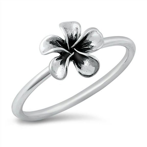 Polished Plumeria Flower Ring .925 Sterling Silver Band Jewelry Female Male Unisex Size 7