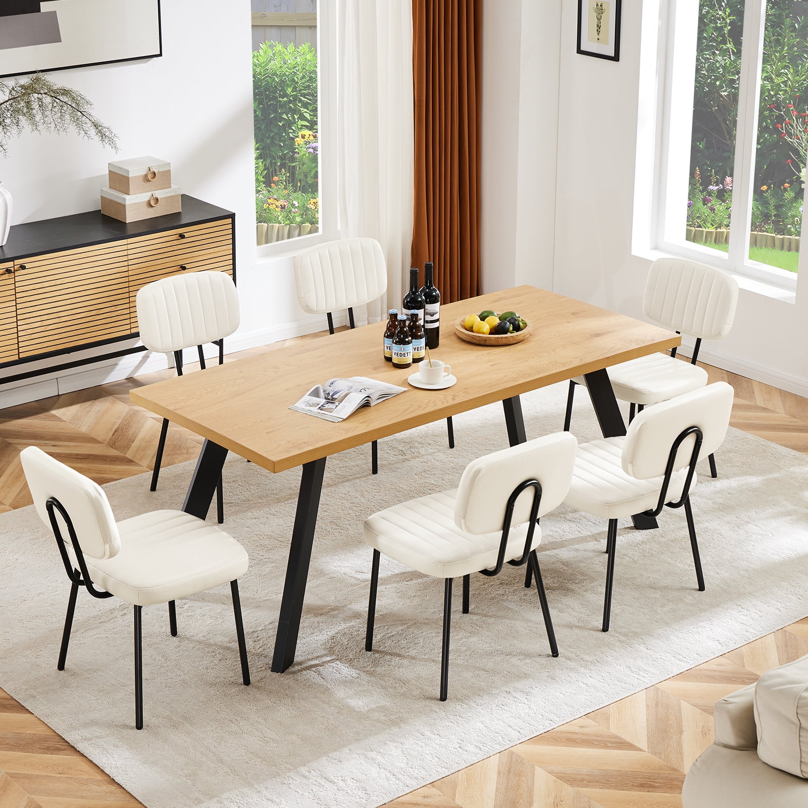 GIANNA Dining Chairs Set of 2, Sturdy Accent Chairs Modern Faux Leather Desk Chair with Metal Legs for Kitchen, Living Room, Bedroom