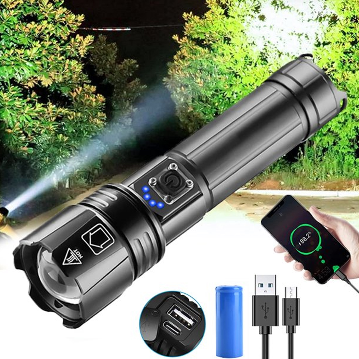 LED Tactical Flashlight Rechargeable, Zacro 10000 High Lumens Super