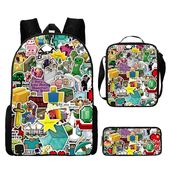 MINECRAFT school bag backpack three-piece set lunch bag stationery bag