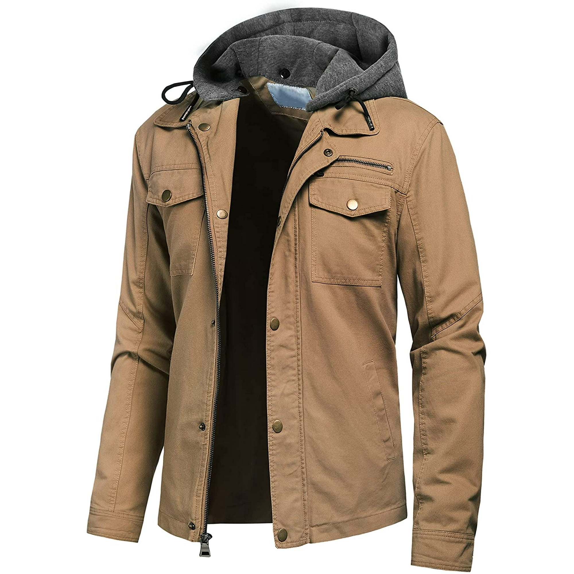 Pursky Men's Canvas Cotton Military Casual Field Jacket Outerwear With Removable  Hood | Walmart Canada