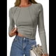 thumbnail image 1 of Tops de Larga Acanalados para Mujer, Camiseta Corta Ajustada y Elástica con Costuras Expuestas, Camiseta de Moda para y Otoño. Judías M, 1 of 8