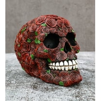 Day of The Dead Red Floral Roses With Green Petals Sugar Skull Figurine Decor