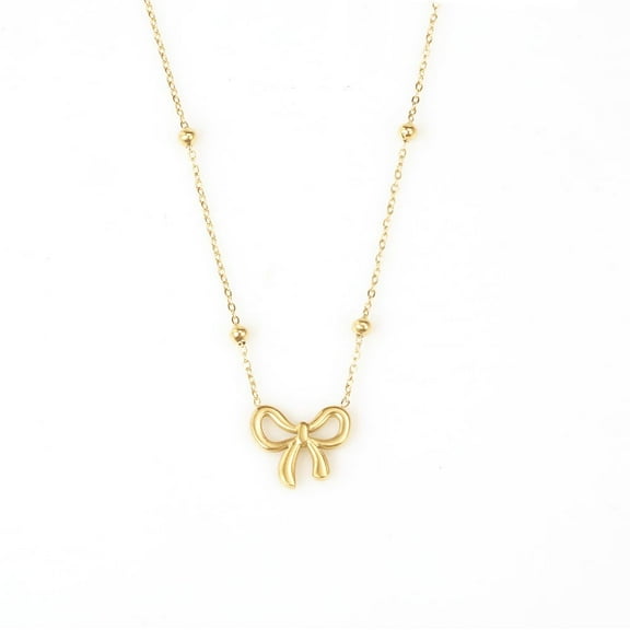 FOURTHLINE Bow Necklace for Women Bowknot Choker Necklace 14K Gold Plated Ribbon Choker Necklaces Fashion Jewelry Gifts, Stainless Steel, No Gemstone